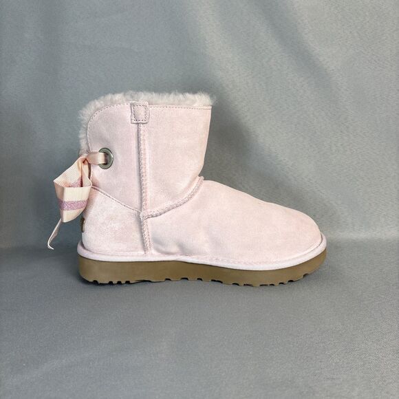 Womens UGG Boots Sz 7 Bailey Bow Customizable Pink Suede Festival Coquette Rare - Picture 7 of 13